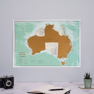 Impression d'Australie à gratter - cadeau, cadeau pour lui, cadeau pour elle, décoration d'intérieur, livraison gratuite, à gratter, carte murale, carte de marche
