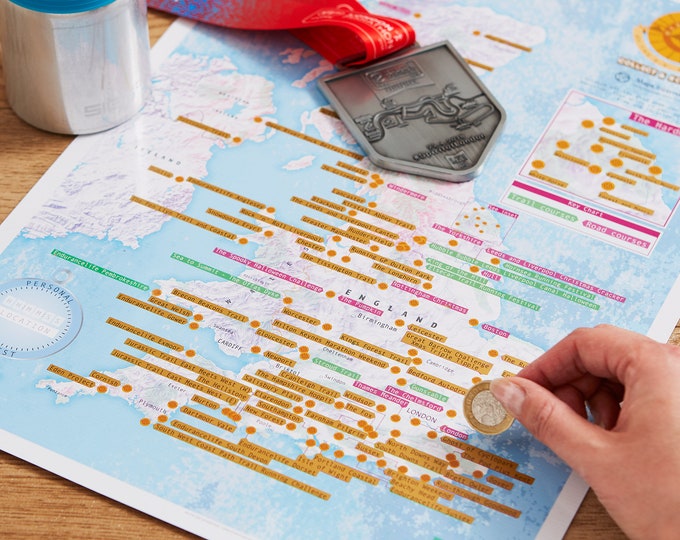 Carte personnalisée des marathons du Royaume-Uni et d'Irlande à gratter - affiche, cadeau pour lui, cadeau pour elle, course à pied, jogging, marathon de Londres