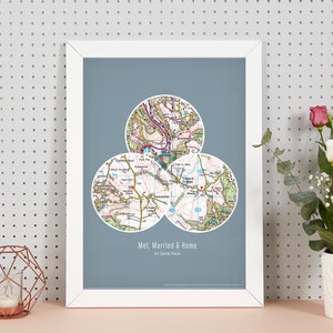 Codes postaux personnalisés Three Circle Locations Carte Imprimer - cadeau, cadeau pour lui, cadeau pour elle, carte, famille, marié, décoration murale, couples