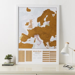 Scratch Europa - Rubbelplatten für Europa - Wandkarte, Weltkarte, Poster, Geschenk, Landkarte Geschenk, Wohnkultur, Pinnwand, Rubbelkarte