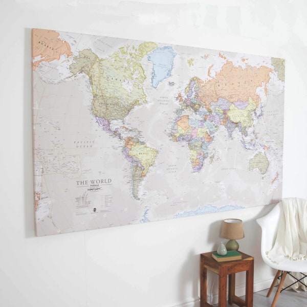 Classic Map of the World Canvas Print - free shipping, gift for him, gift for her, classic world map, world wall map, decor, push pin map