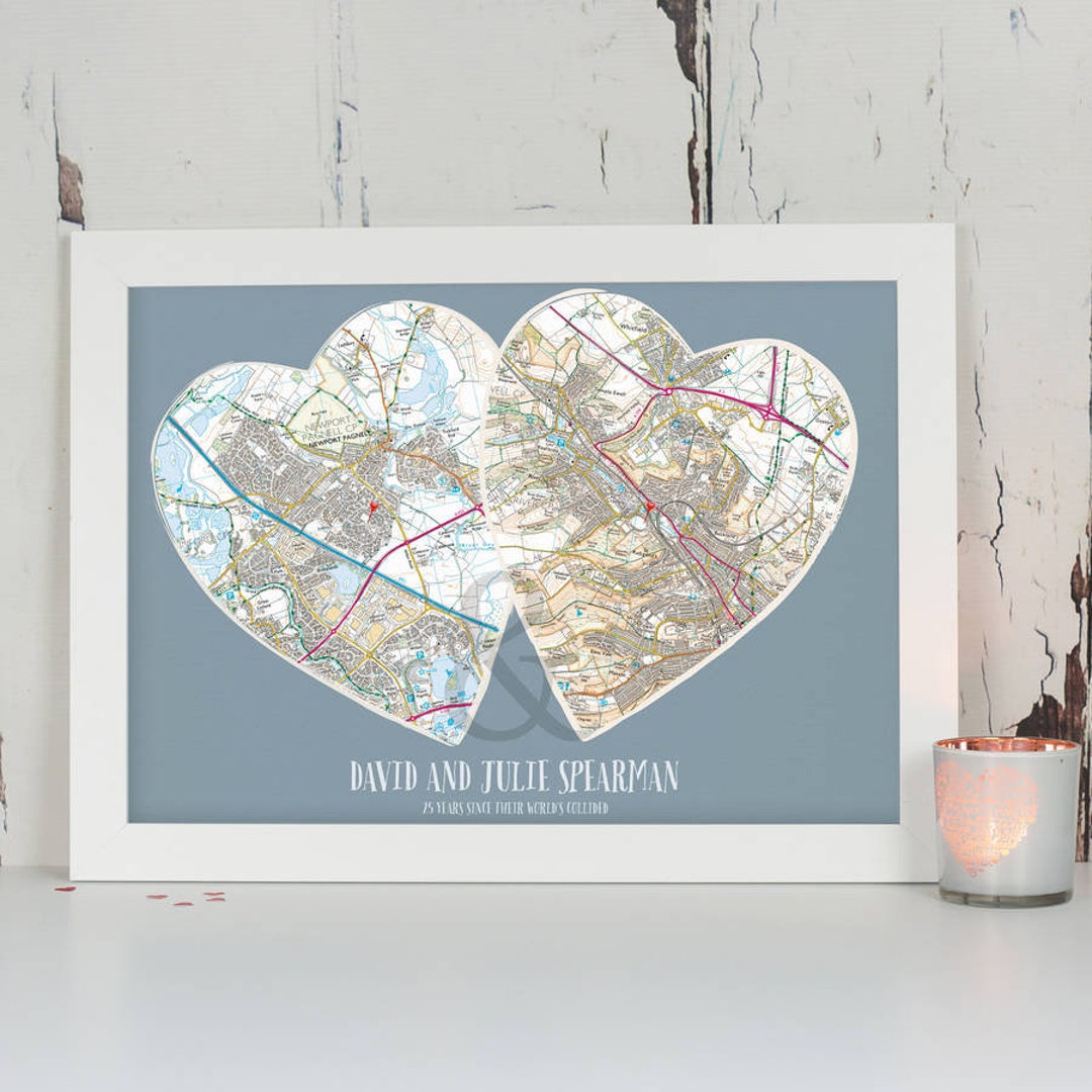 Postcode Map Personalised Personalized Postcode Map Hearts Print – Anniversary Gift - Etsy
