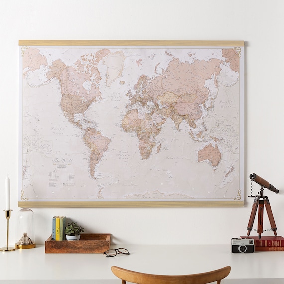 Antique World Map Vintage Map Home Decor Bedroom Living Etsy UK