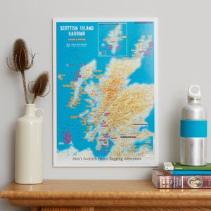 Scratch off Scottish Island Bagging Print - Poster Gift for Hikers & Walkers - 30 (l) x 42 (h) cm - cadeau, cadeau pour lui, livraison gratuite