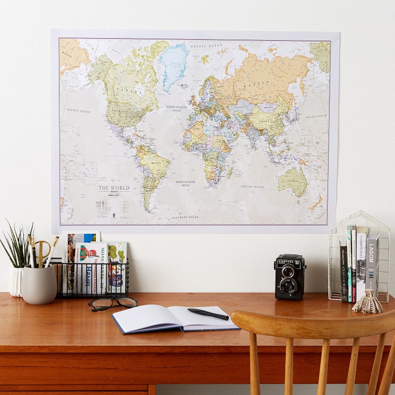 Classic World Map home decor, bedroom, world wall map, living room, wall map, gift for him, gift for her, push pin map, Free Shipping image 3