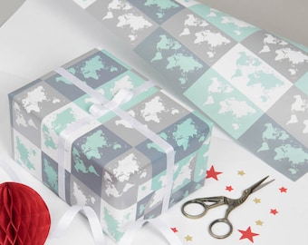 Envoltura de regalo del mapa del mundo metálico - navidad, papel de regalo, regalo para él, regalo para ella, regalo, envoltura de regalo, viaje, mapa del mundo, envío gratis