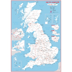 UK Doodle Map - kinderkaart, kaart van het VK, cadeau voor hem, cadeau voor haar, UK doodle kaart, kinderen, kinderen, kleurkaart, gratis verzending