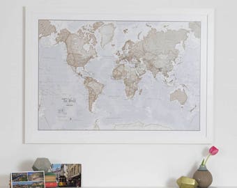 Map of the World Art Print - Paper - push pin map, gift for him, gift for her, free shipping, home decor, art map, living room, map