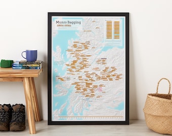 Scratch Off Munro Bagging Print - gift, gift for him, gift for her, home decor, free shipping, scratch,wall map, munro bagging, walking map