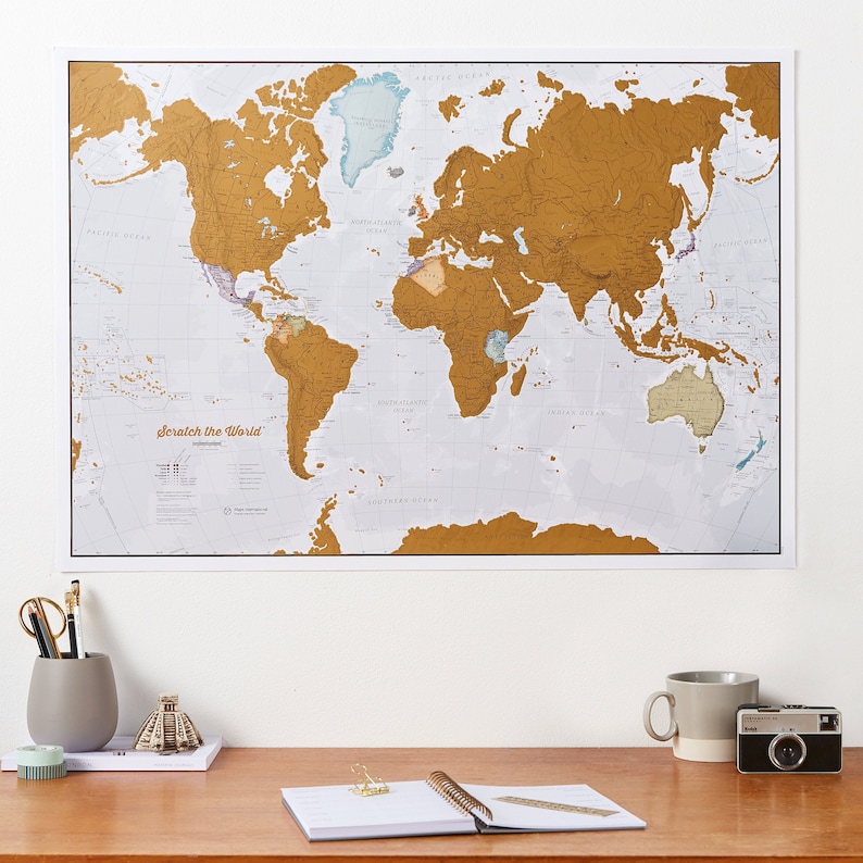 Scratch the World ® most detailed travel map print home decor, birthday gift, 18th, 21st, gift, gift for him, gift for her image 2