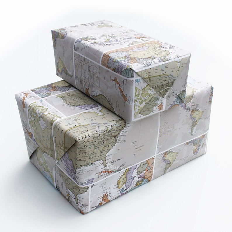 World Map Wrapping Paper classic, map paper, travel, gift wrapping, gift for him, gift for her, map, poster, world map, free shipping image 3