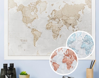 World Map Push Pin Poster, Multiple Colours Available – Home Decor Travel Wall Map