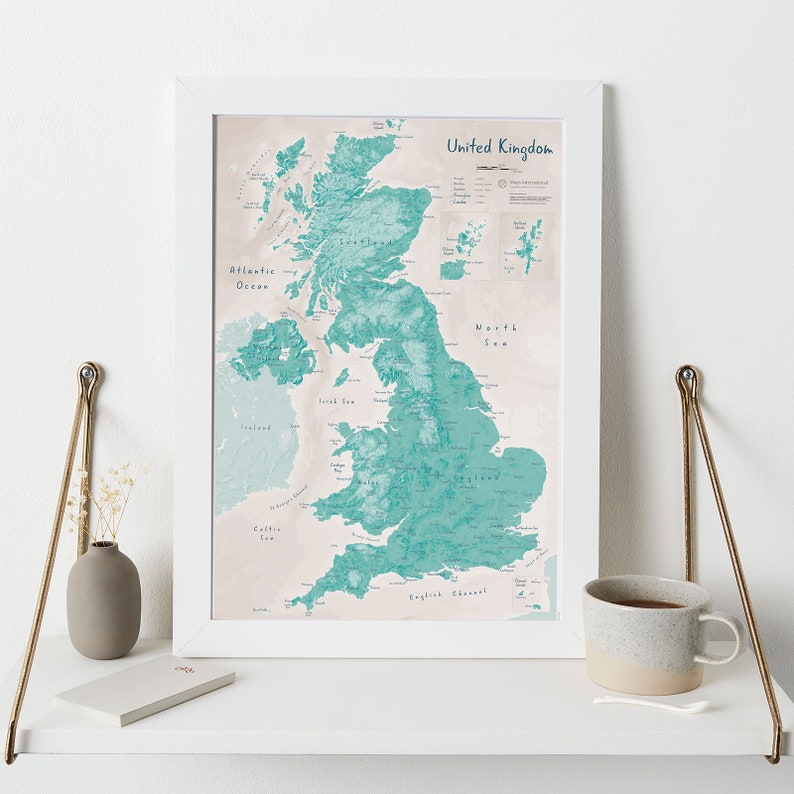 Map of UK Art Print Matt Art Paper UK Push Pin Map Gift Etsy UK