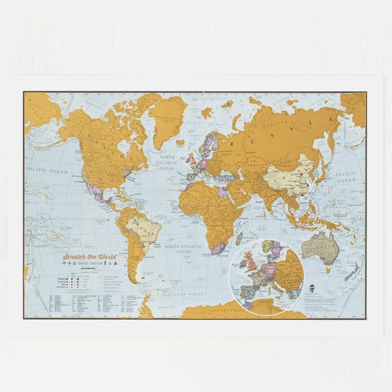 color Gold Travel Scratch Print Scratch the World/® Mapa impreso.