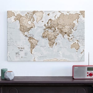 World Is Art Canvas Map Print - gift for him, gift for her, map of the world, art map, free shipping, travel, map, art print, canvas map