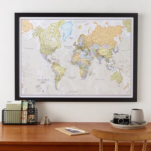 Classic World Map home decor, bedroom, world wall map, living room, wall map, gift for him, gift for her, push pin map, Free Shipping image 2