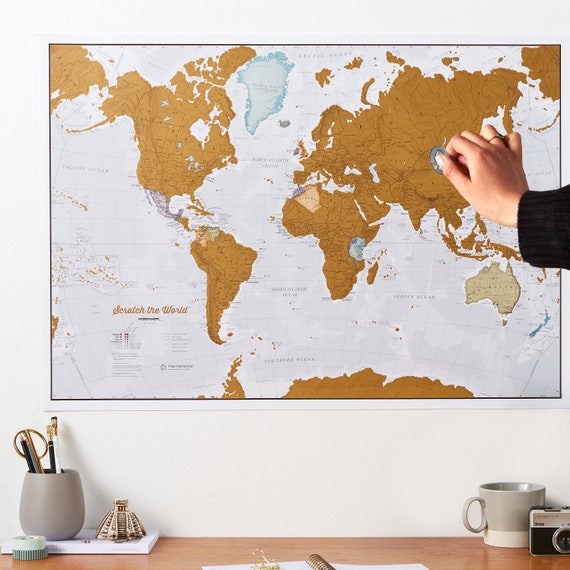 Mappa del mondo da grattare e idee regalo Extra large 84 x 59 cm Dettagli  cartografici che mostrano i confini di stati e regioni -  Italia