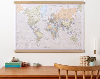 Classic World Map - home decor, bedroom, world wall map, living room, wall map, gift for him, gift for her, push pin map, Free Shipping