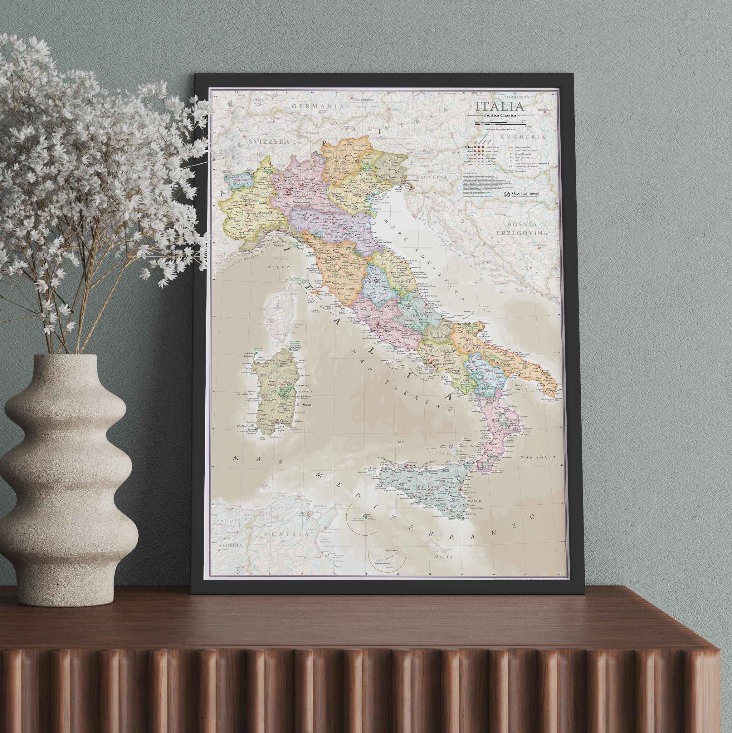 Rustic Italin Map Background Classic Italy Map Art Print – Detailed Regions Wall Decor - Etsy