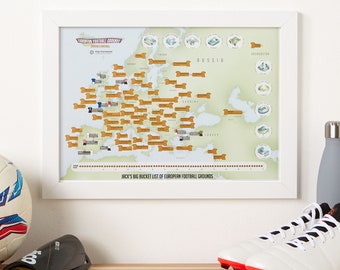 Personalised European Football Grounds Scratch Poster - Football Gift - Dad's Gift - Gift for him