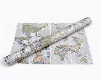 World Map Wrapping Paper - clásico, papel de mapa, viajes, envoltura de regalos, regalo para él, regalo para ella, mapa, cartel, mapa del mundo, envío gratuito