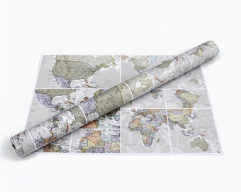 World Map Wrapping Paper - klassiek, kaart papier, reizen, cadeau verpakking, cadeau voor hem, cadeau voor haar, kaart, poster, wereldkaart, gratis verzending