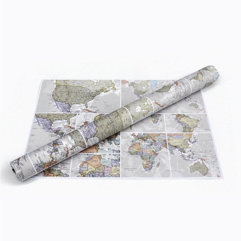 World Map Wrapping Paper classic, map paper, travel, gift wrapping, gift for him, gift for her, map, poster, world map, free shipping image 1