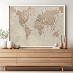 Antique World Map - vintage map, home decor, bedroom, living room, world map, wall map gift for him, gift for her, antique, free shipping