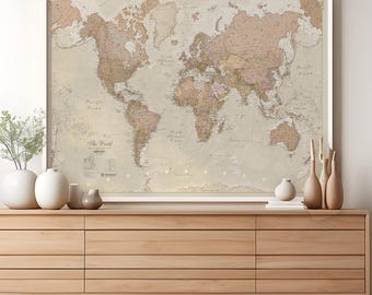 Antique World Map - vintage map, home decor, bedroom, living room, world map, wall map gift for him, gift for her, antique, free shipping