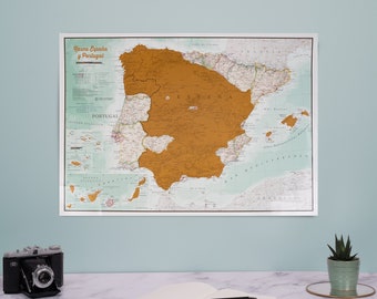Scratch Off Espagne et Portugal Imprimer - cadeau, cadeau pour lui, cadeau pour elle, décoration intérieure, livraison gratuite, scratch, carte murale, carte de marche