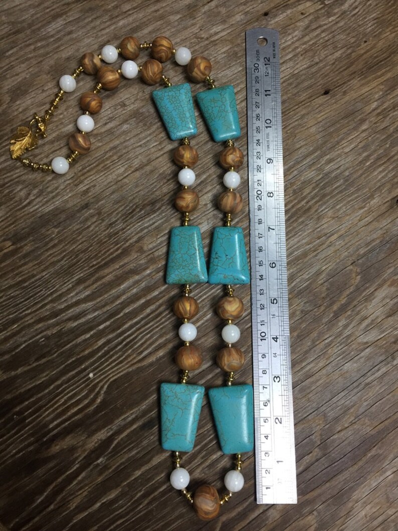 Bold Unique Gold Turquoise /& White Handmade Statement Necklace Roma