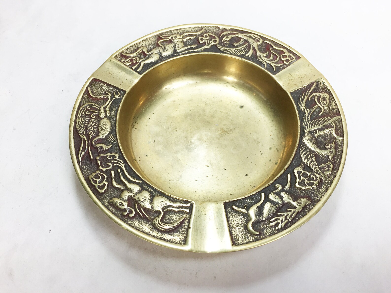 Vintage Brass Decorated Ashtray Dish Made in Korea Round Tray Etsy
