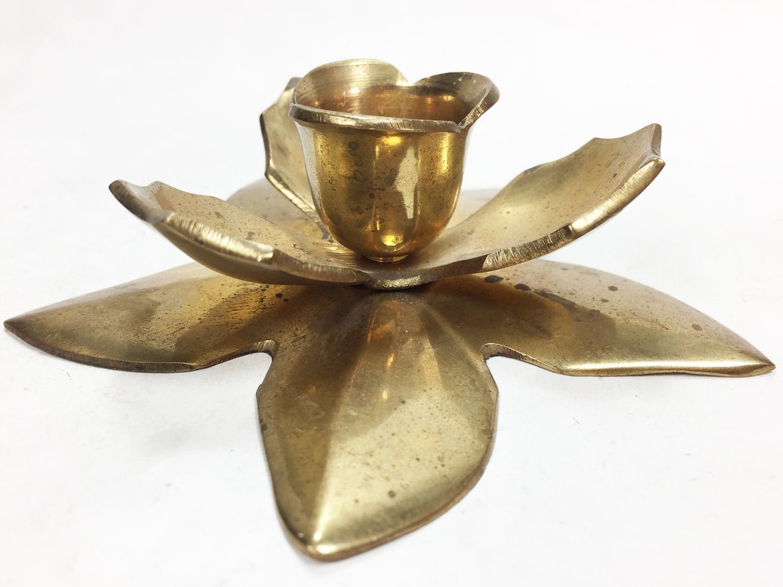 Vintage Brass Flower Shape Candle Holder Small Size Etsy