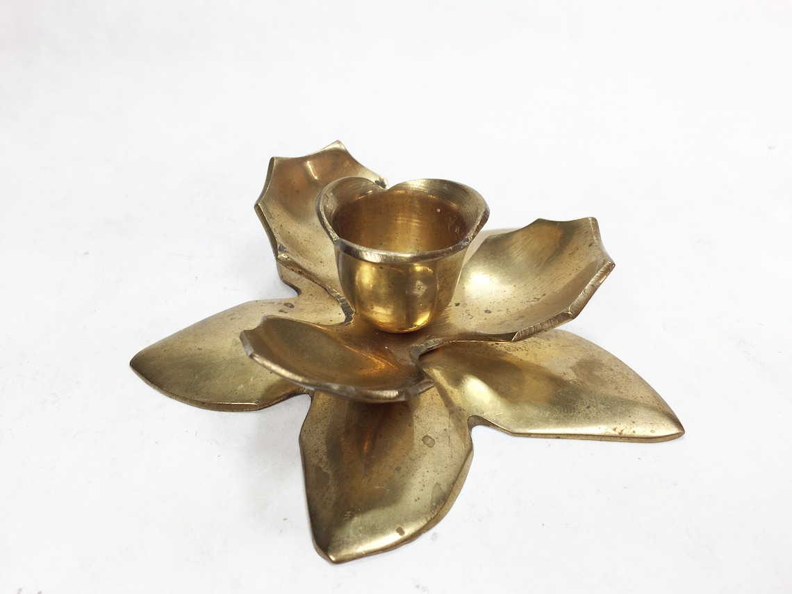 Vintage Brass Flower Shape Candle Holder Small Size Etsy