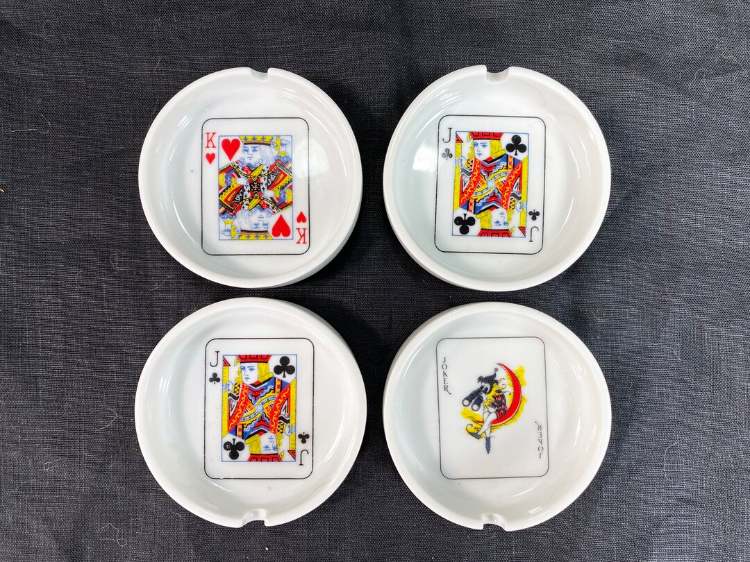 Vintage Porcelain Set of 4 Playing Card Ashtrays Japan Poker Cards King