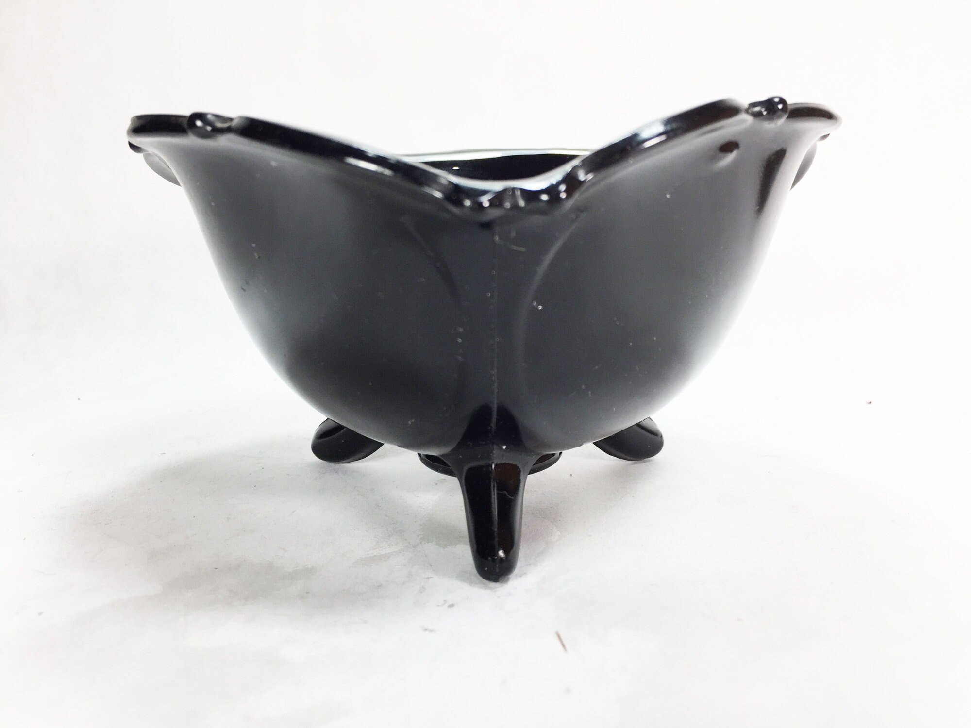 Vintage LE Smith 3 Footed Black Amethyst Glass Candy Bowl Mid Etsy