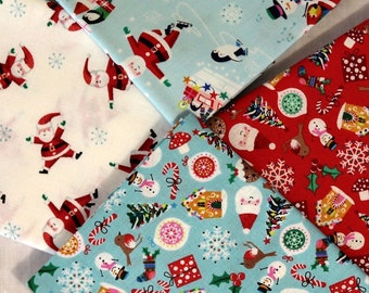 Father Christmas Santa Claus red retro print fabric fat quarter poly-cotton
