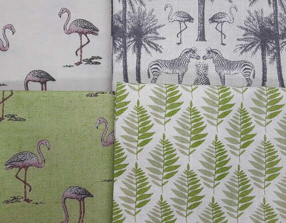 Cotton Fabric Metre Makower Palm Grey Fern Garden