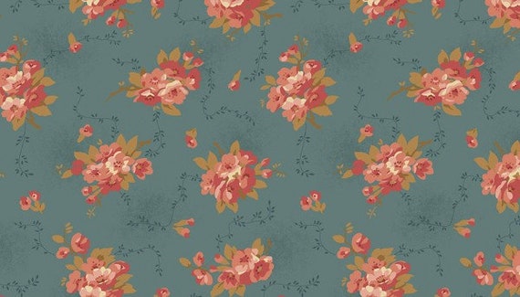 Bed Of Rose Cotton Fabric Fat Quarter Andover Lazy Day Dusty Teal