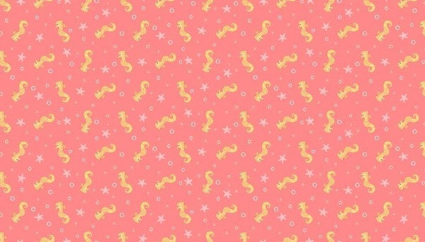 Loralie Lazy Beach Pink on White Ocean Sea Horse Cotton Fabric By The Yard 