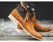 Brown men's leather boots - shoes, made in France by hand / City shoes / Casual, smart, trendy, lifestyle, menswear