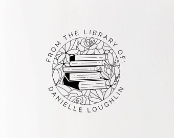 Custom Floral From The Library of Stamp, Book Lover Gift, Library Stamp, Ex Libris, Botanical Book Stamp, Self Inking Library Stamp SBOOK211