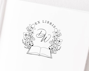 Ex Libris Book Stamp, Reader Gift, Botanical Book Stamp, Custom Book Stamp, Library Stamp, Ex Libris Stamp, Self Inking Stamp SBOOK218