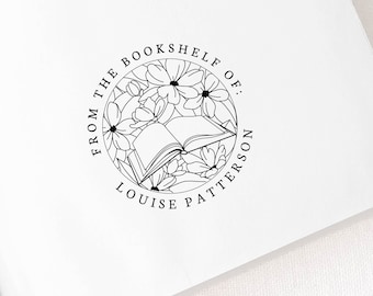 From The Bookshelf Of Library Stamp, Book Lover Gift, Floral Book Stamp, Ex Libris Stamp, Self Inking Stamp, Custom Book Stamp SBOOK216