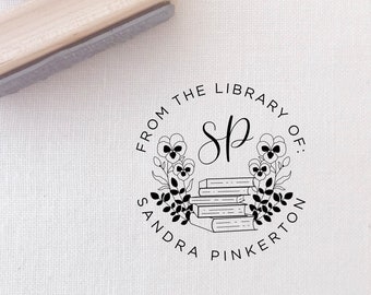 Custom From The Library of Stamp, Botanical Book Stamp, Self Inking Library Stamp, Book Lover Gift, Library Stamp, Ex Libris SBOOK212