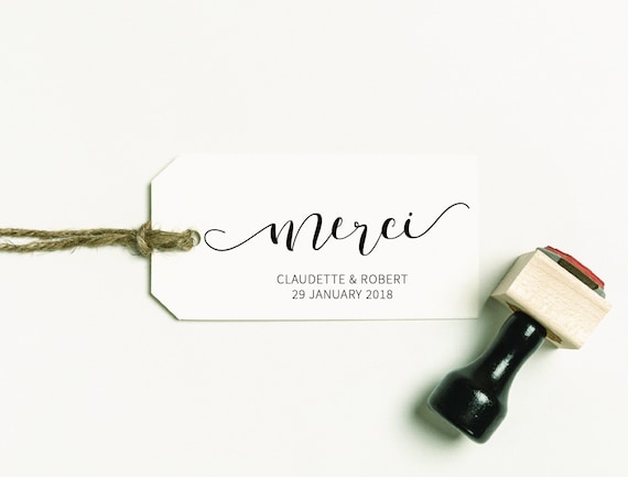 Merci Stamp Custom Stamp Thank You Wedding Stamp Personalized Stamps STHAN301 - S.3 Merci Rubber Stamp Favor Stamp Thank You Stamp
