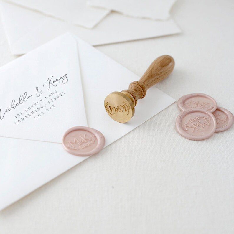 Monogram Wax Seal Stamp Laurels Wax Stamp RSVP Envelope Etsy
