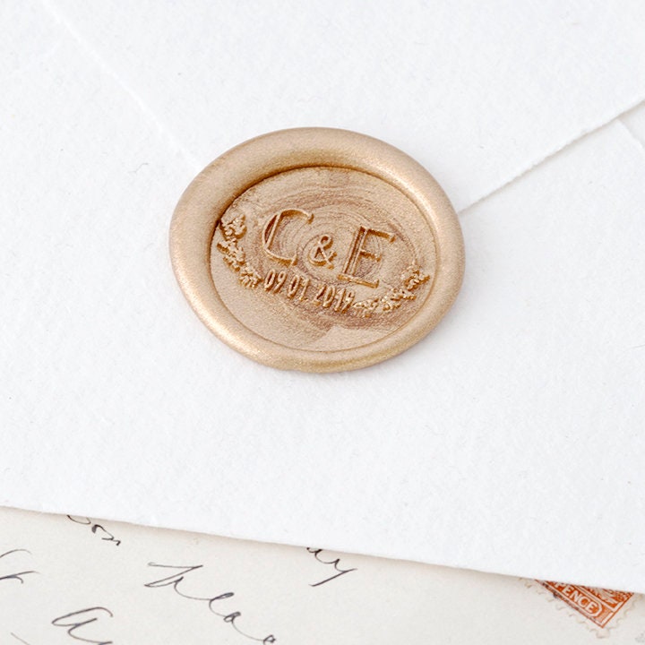 Hand wax stamp (seal) – Wedding motif – Two hearts