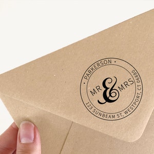 Return Address Stamp, Wedding Address Stamp, Mr&Mrs Stamp, Round Address Stamp, Classic Script Address Stamp, Wedding Stamp SADDR133 image 2