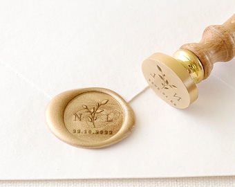 Botanical Wax Seal Stamp, Date Wax Seal Stamp, Wedding Wax Seal, Wedding Invitations, Laurel Wedding Seal, Wedding Stamp, ANNABELLE WWEDD118